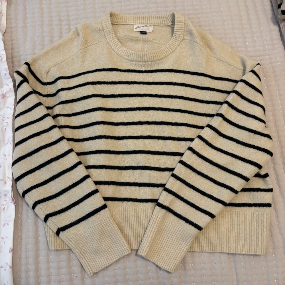 Universal Thread Striped Crew Neck Sweater in Cream and Black